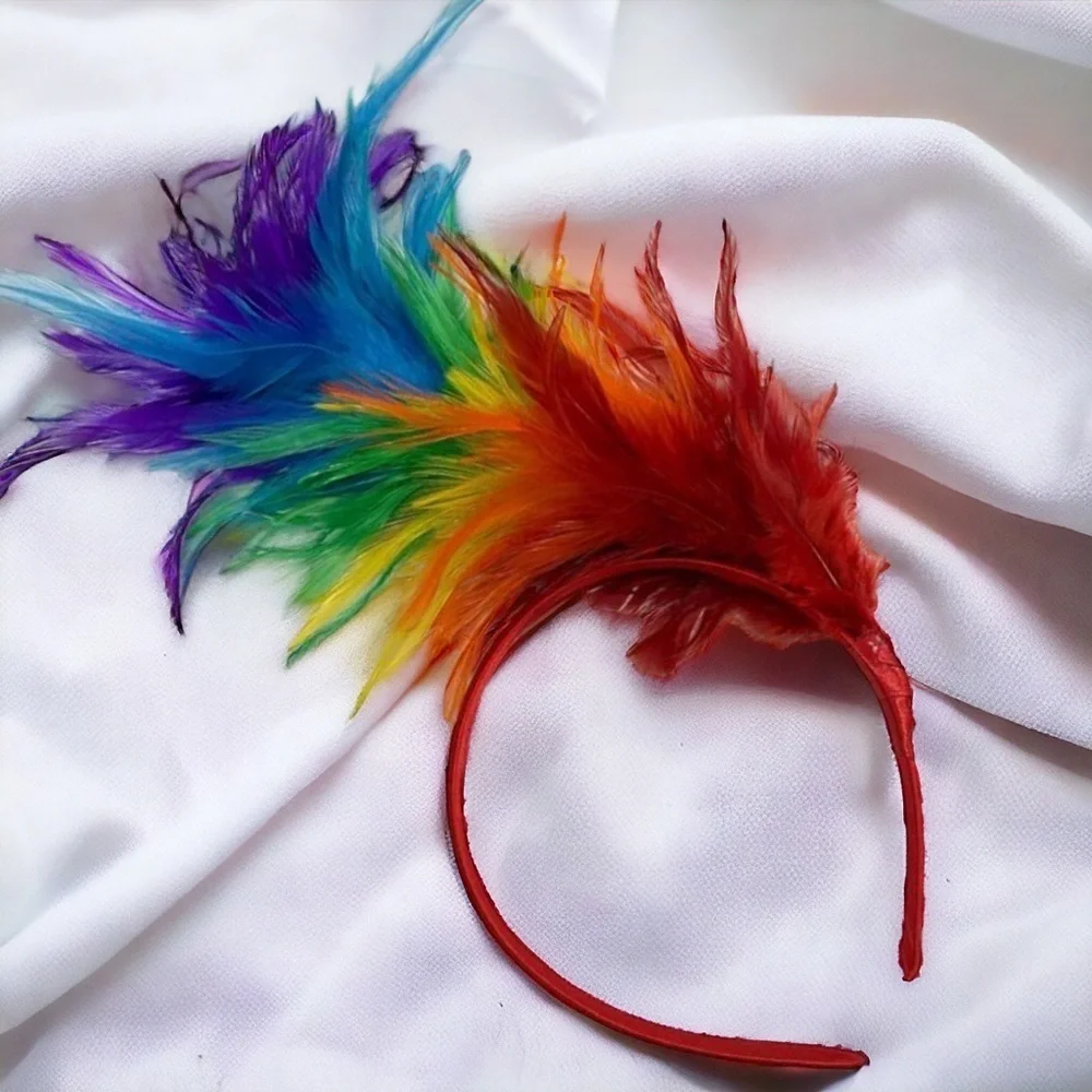 Brand New Vibrant Rainbow Feather Headband - 10.2